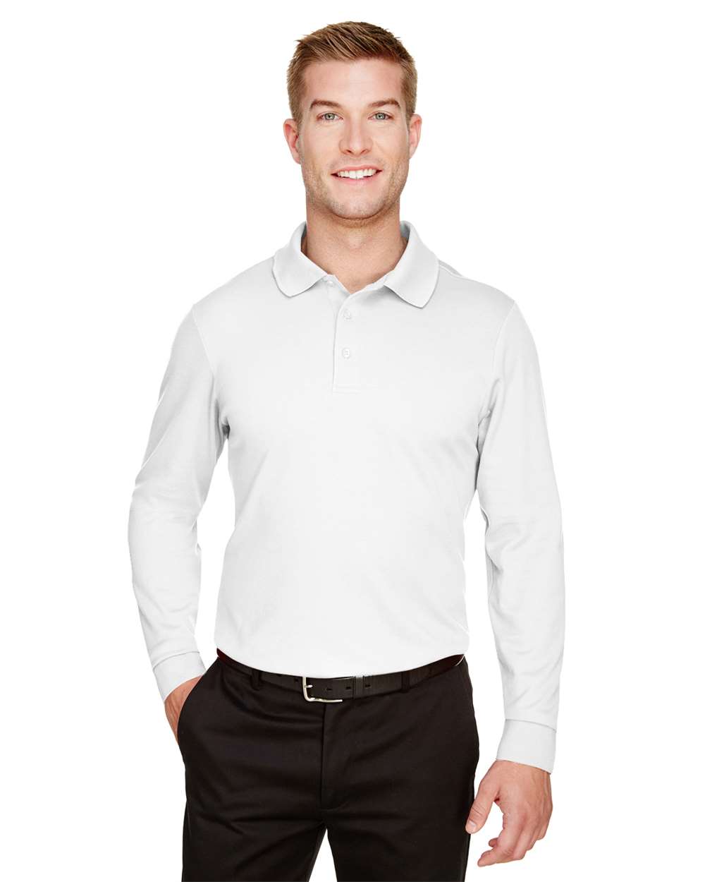 CrownLux Performance® Men's Plaited Long Sleeve Polo - DG20L