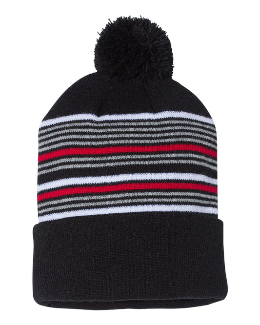 12" Striped Pom-Pom Cuffed Beanie - SP60