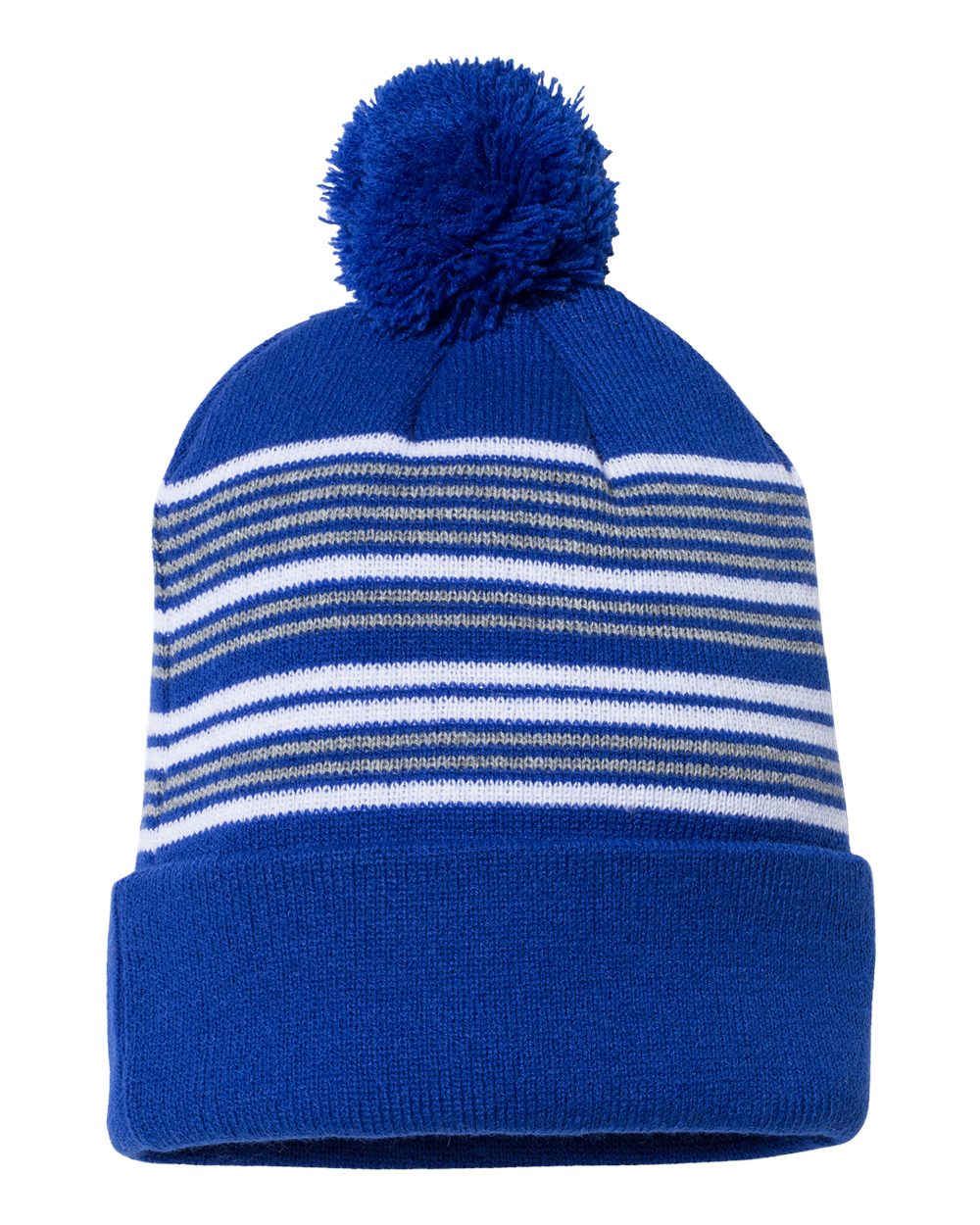 12" Striped Pom-Pom Cuffed Beanie - SP60